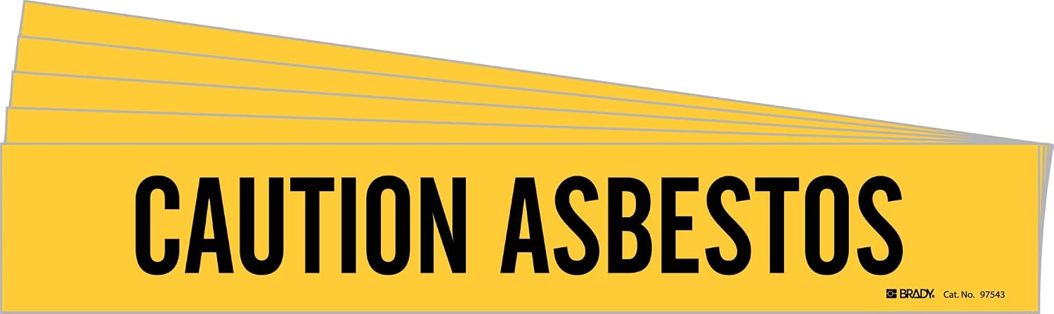 Brady 97543-PK, Caution Asbestos Pipe Marker Black on Yellow 1 per Card, 5 PK, Legend 'Caution Asbestos'