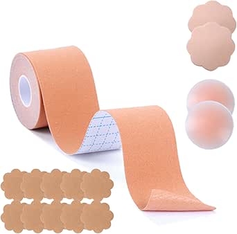 Lot De 2 Soutien Gorge Invisible Adhesif, Bande Adhesive Poitrine, Soutien Gorge Bande Breast Body Tape Avec 10 Paires Cache Teton, 2 Paires Couvre- Tétons Gel De Silice Pour Bonnet AE Gros Seins