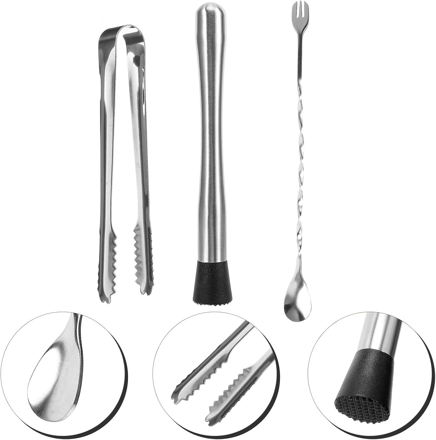 Xmas Ice Muddler Set with Cocktail Mixing Spoon, Stainless Steel