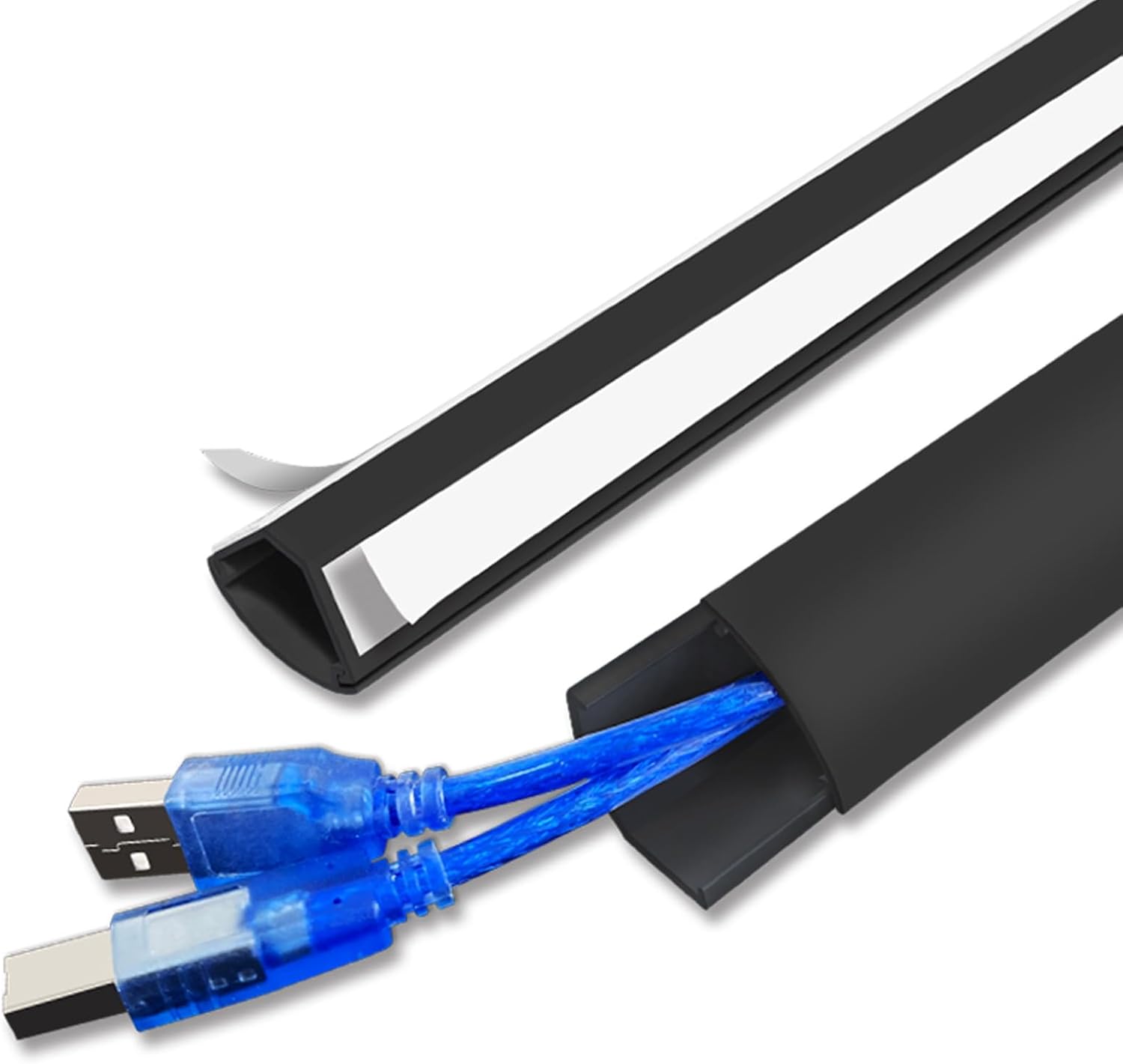 Cable Protector PVC Cord Hider Floor Cord Cover Floor with Self-Adhesive & Splicable, 4 Colors, 39in for Home Office Desk(Black)