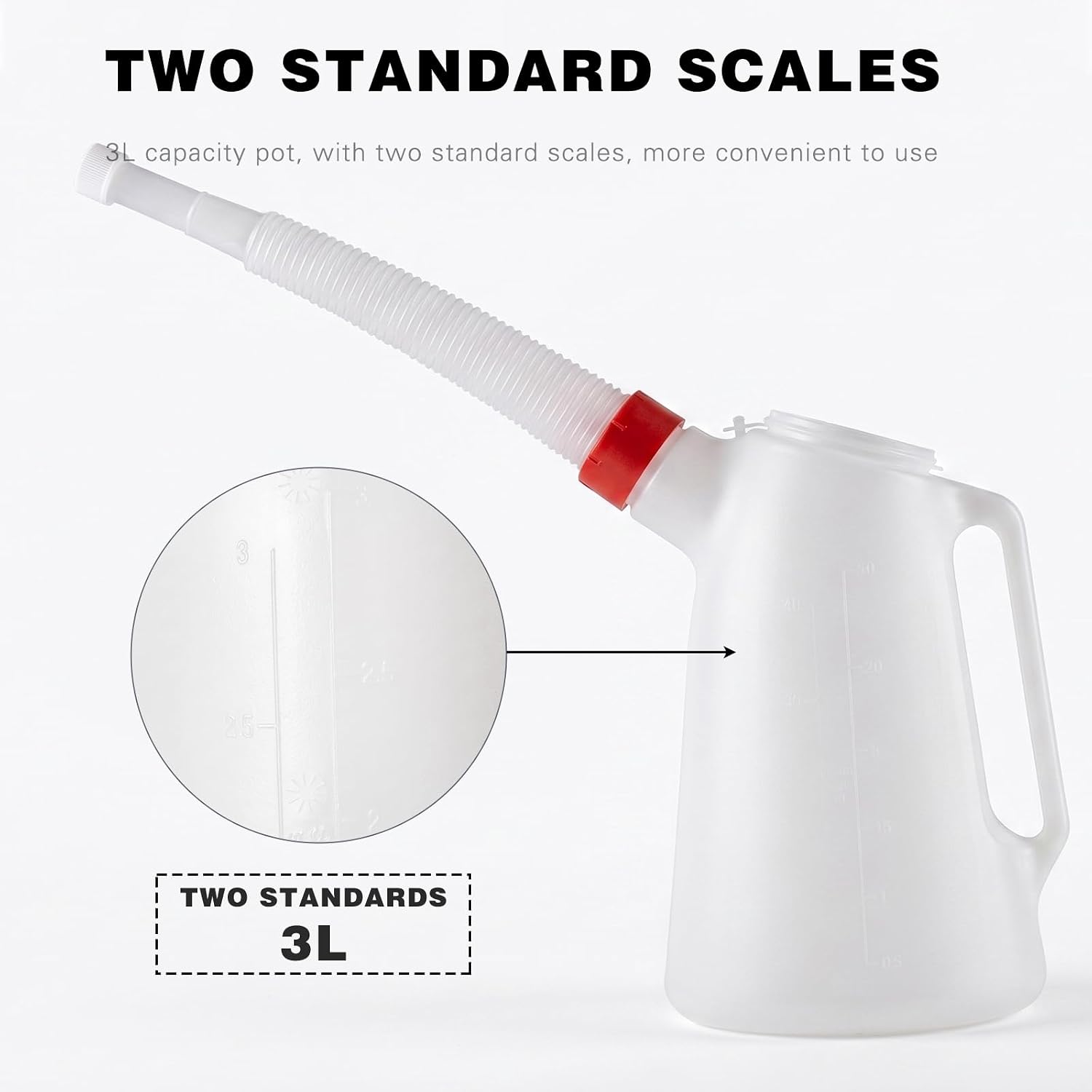 3 Quart Oil Jug with Spout Motor Oil Dispenser Oil Measuring Container Automotive Funnels Set Translucent Plastic 2 Pack