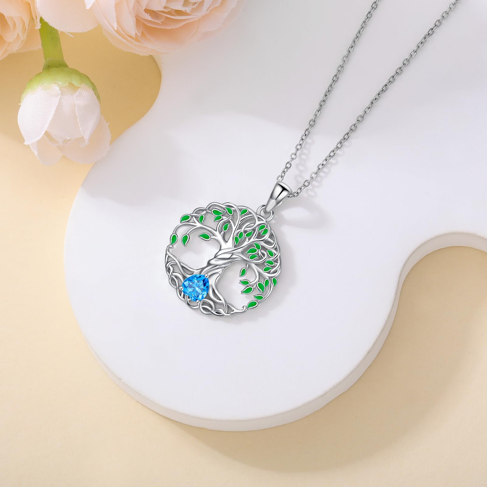 LONAGO Collana con ciondolo a forma di albero della vita, in argento Sterling 925, con topazio, ciondolo a forma di albero della vita, regalo per donne, ragazze, fidanzata, mamma, moglie