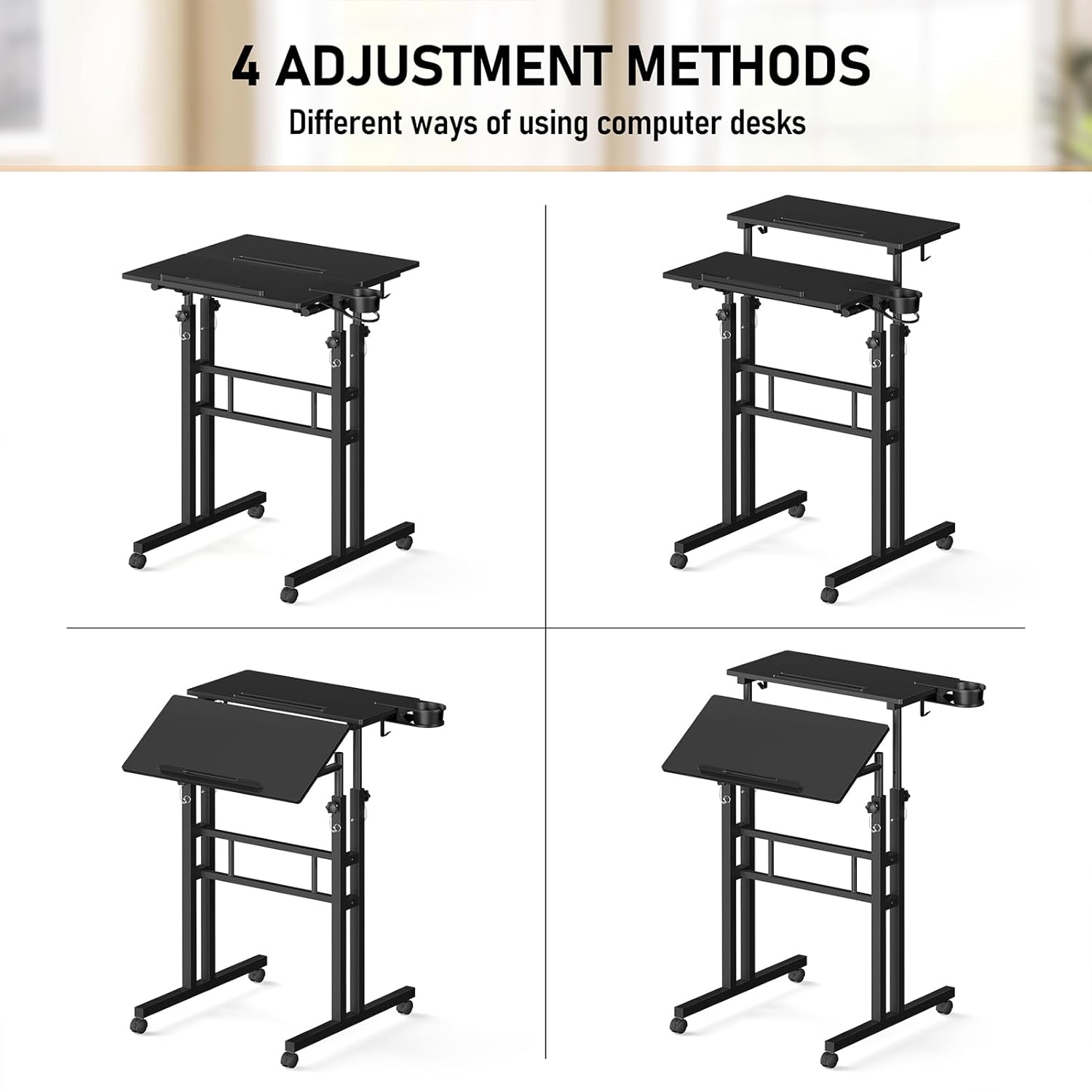 Small Standing Desk with Wheels, Tall Mobile Stand Up Table, Portable Standing Desk for Walking Pad, Rolling Table Adjustable Height, Rolling Computer Table for Tall Person - Image 7