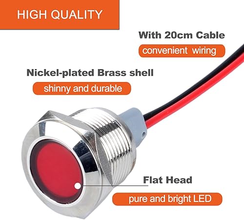 Miniatura 54 de 2 luces indicadoras LED de 0.630 in (5/8 pulgadas), 12-24 V AC/DC 20 mA ahorro de energía de metal impermeable IP67 lámpara piloto de una sola Verde