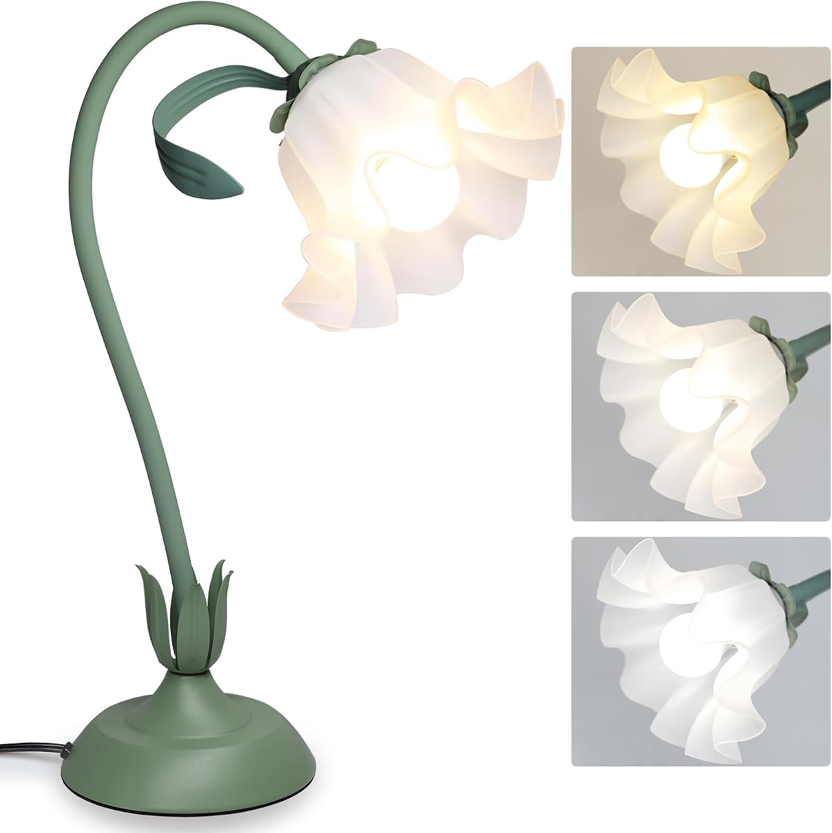NewAoNaSen Flower Table Lamp Cute Lily Desk Lamp Bedside Night Light -Green | 3 Colors Flower Reading Light with E26 Bulb,Adjustable Flexible DIY Floral Lamps for Living Room Office Bedroom Home Decor