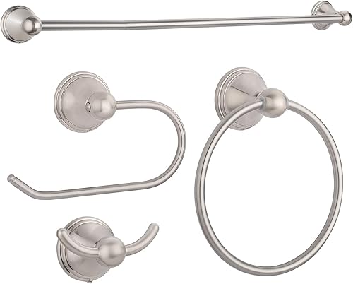 FILTA Juego de accesorios de baño de níquel cepillado, juego de 4 toallas con toallero de 18 o 24 pulgadas
