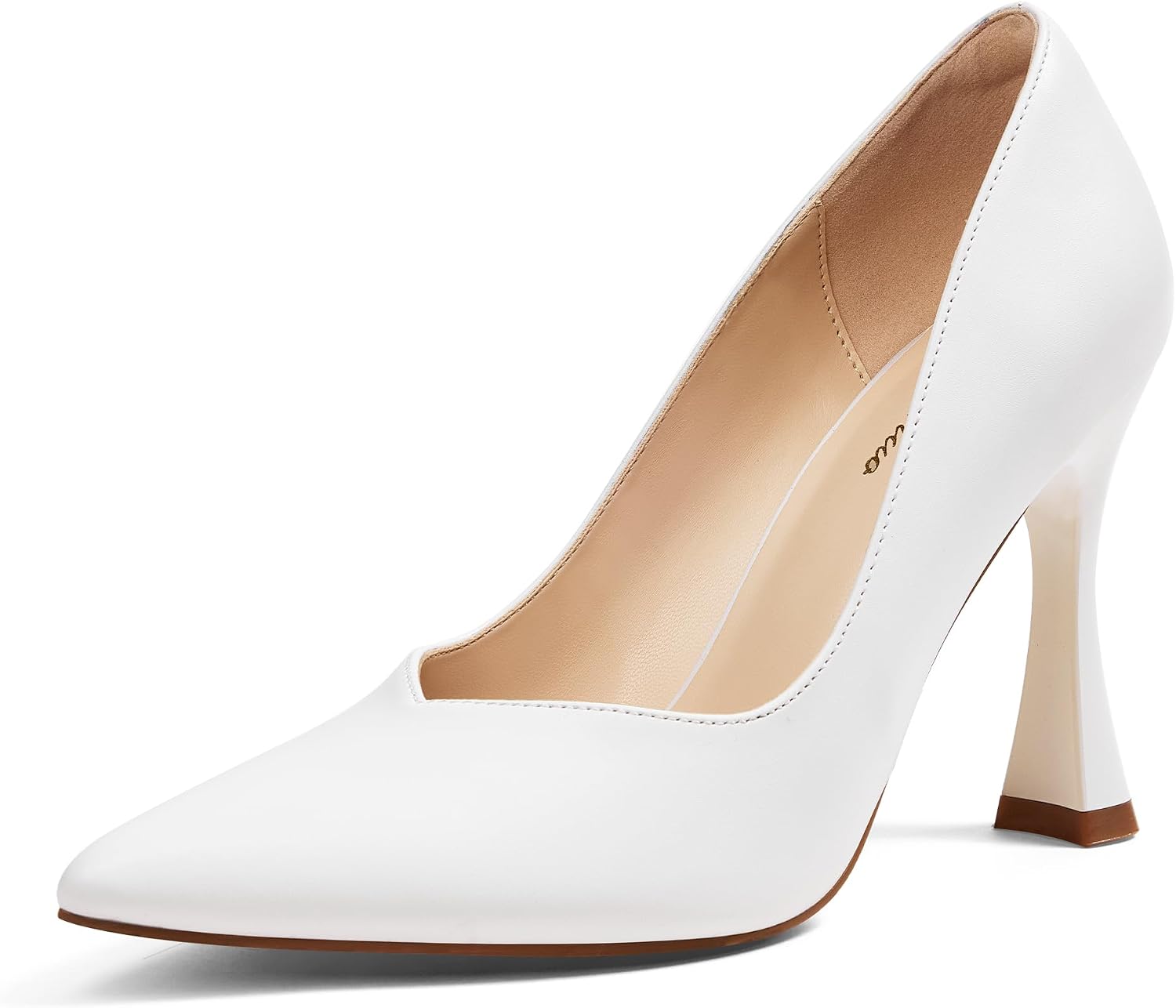 GENSHUO Women's High Heel Pumps Block Chunky Pointed Toe Closed Stiletto Heels 4 Inch Dress Shoes, D'Orsay Work Wedding Party Prom and Night Out