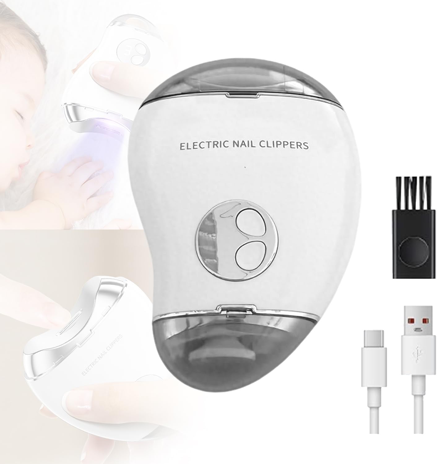 JFX Electric Nail Clippers,Smart Nail Clipper,3 in 1 Electric Toenail Clipper with Polishing and LED Light, Painless Fingernail Toenails Trimmer, 3 Adjustable Speeds for Seniors, Baby and Adults