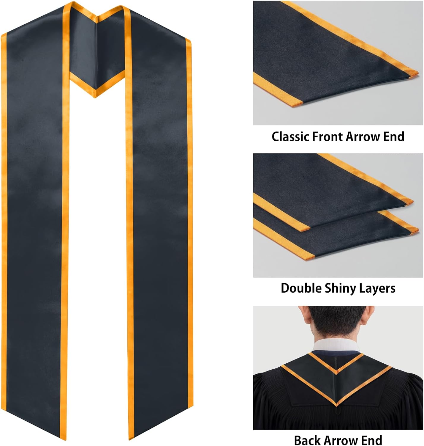 Plain Graduation Stole for Unisex Adult Angled End With Trim Graduation Sash Honor Stoles, 72" Long, 7 Colors