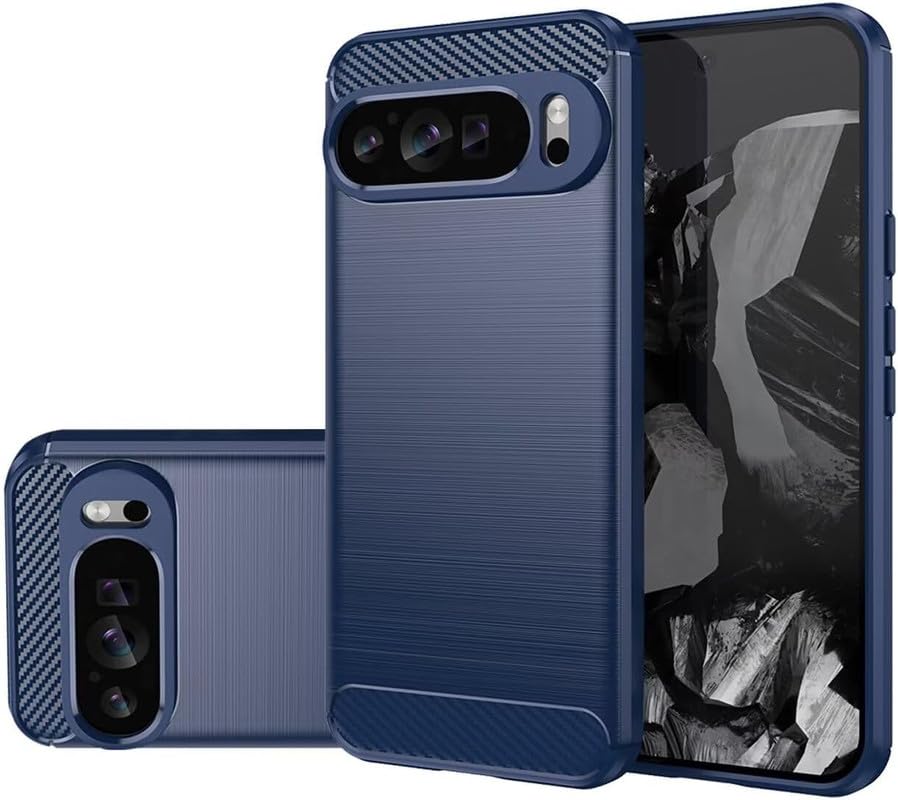 Image of NPRC Hybrid Ultra Slim Protective Case TPU Non-Slip Carbon Fiber Texture Shockproof Case Cover for Google Pixel 9 pro XL - Blue