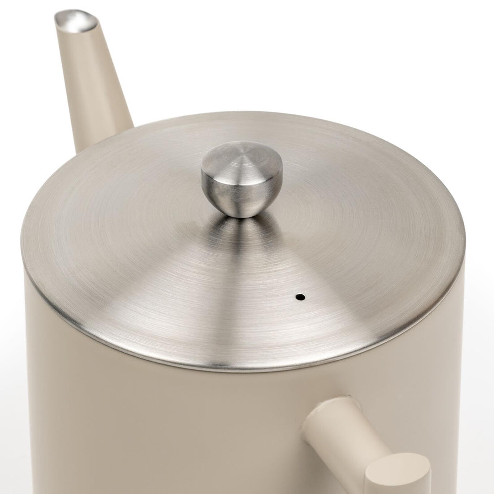 Bredemeijer doppelwandige Edelstahl Teekanne taupe 1.2 Liter - große isolierende Edelstahlkanne Set mit schwarzem Holz-Untersetzer & Teefilter-Sieb