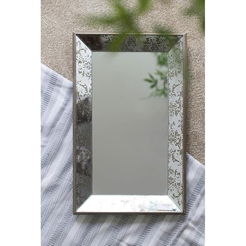 24"x15" Antique Silver Hexagonal Mirror with Mirrored Tray - Vintage