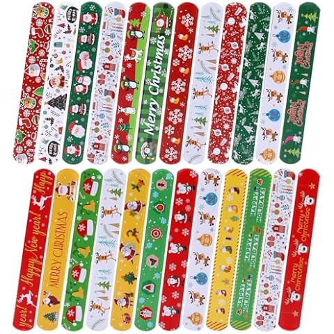 NEWTGAN 96PCS Christmas Slap Bracelets, Xmas Party Favor Decoration 24 Styles Santa Claus Reindeer Snowflake Snowman Cover