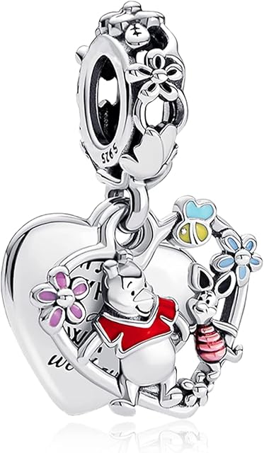 RMMY Charm Bear Piglet Double Charm 925 Sterling Silver Pendant Dangle Beads for European Bracelets and Necklaces,Chriatmas Halloween Valentine's Day Birthday Jewelry Gifts for Women Girls