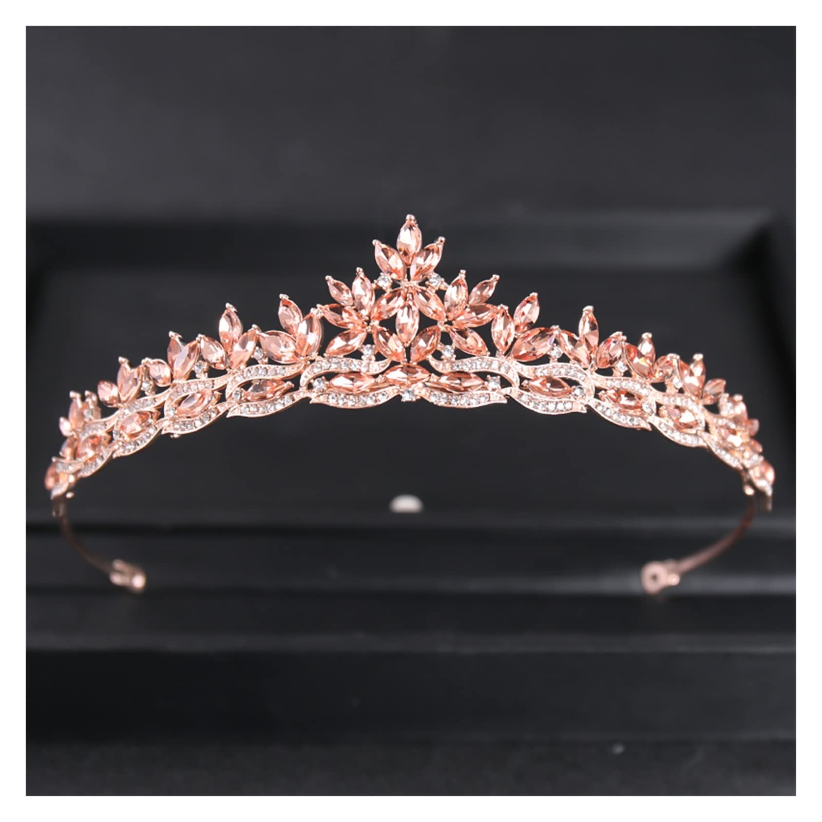 LNNSHX Barocke Luxus-Strass-Brautkrone, Tiara, versilbert, Kristall, Abschlussball, Diadem, Kronen, Stirnband, Hochzeit, Haarschmuck, Schmuck, Tiara (Metallfarbe: Roségold)