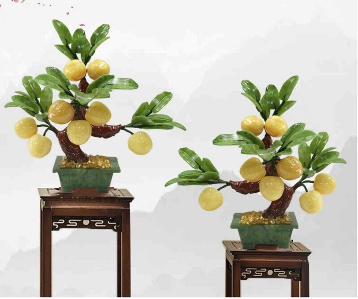 1pc 10" Chinese Feng Shui Jade Stone Peach Bonsai Decor