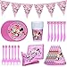 Ksopsdey 46 Pièces Décorations d'Anniversaire Minnie,Set Vaisselle Fête En Papier Rose Pour Fille,Fournitures Fête Minnie, Minnie Party Supplies Set Vaisselle Fête D'Anniversaire