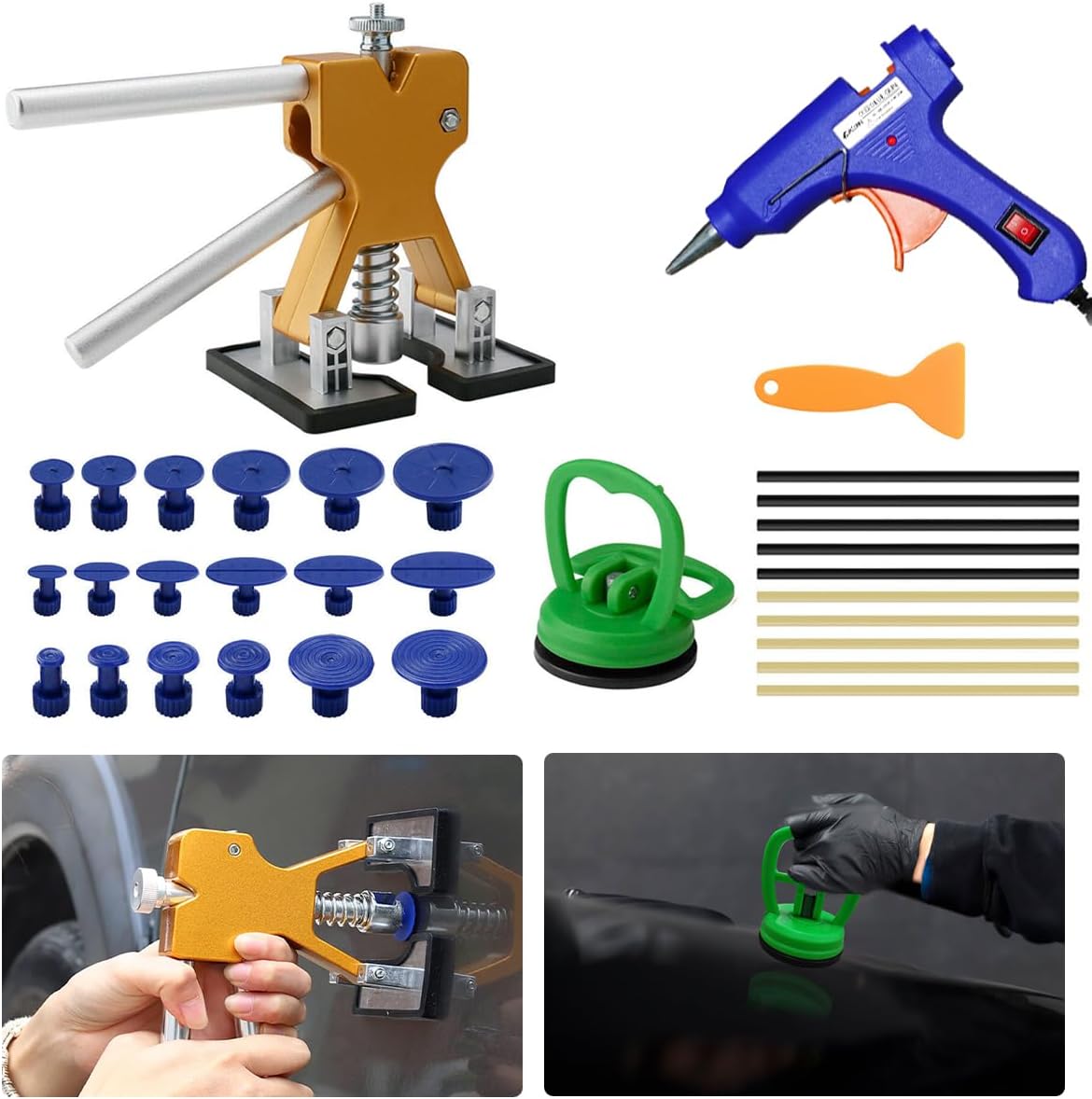 Auto Paintless Dent Repair Kit 32Pcs, Car Dent Puller Remover with Adjustable Lifter Glue Gun Suction Cup, Professional Minor Deep Dent Removal Repair Tool for Auto Body Motorcycle Refrigerator Washer