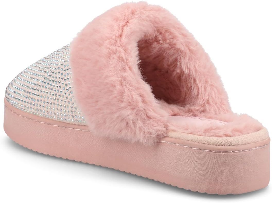 Journee Collection Womens Emmber Cushioned Rhinestone Clog Slippers Fur Lined Closed Toe Slip On with Durable Platform Sole