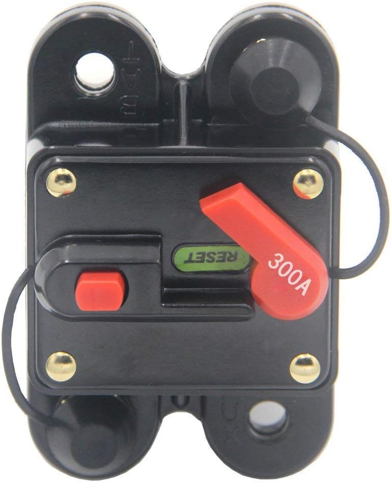ZOOKOTO Circuit Breaker50A-300A, 100A-300A Fuse holder Trolling Motor Auto Car Marine Boat Bike Stereo Audio Inline Fuse Inverter with Manual Reset 12V-42V DC 300A Black HTFX-XZ-300A