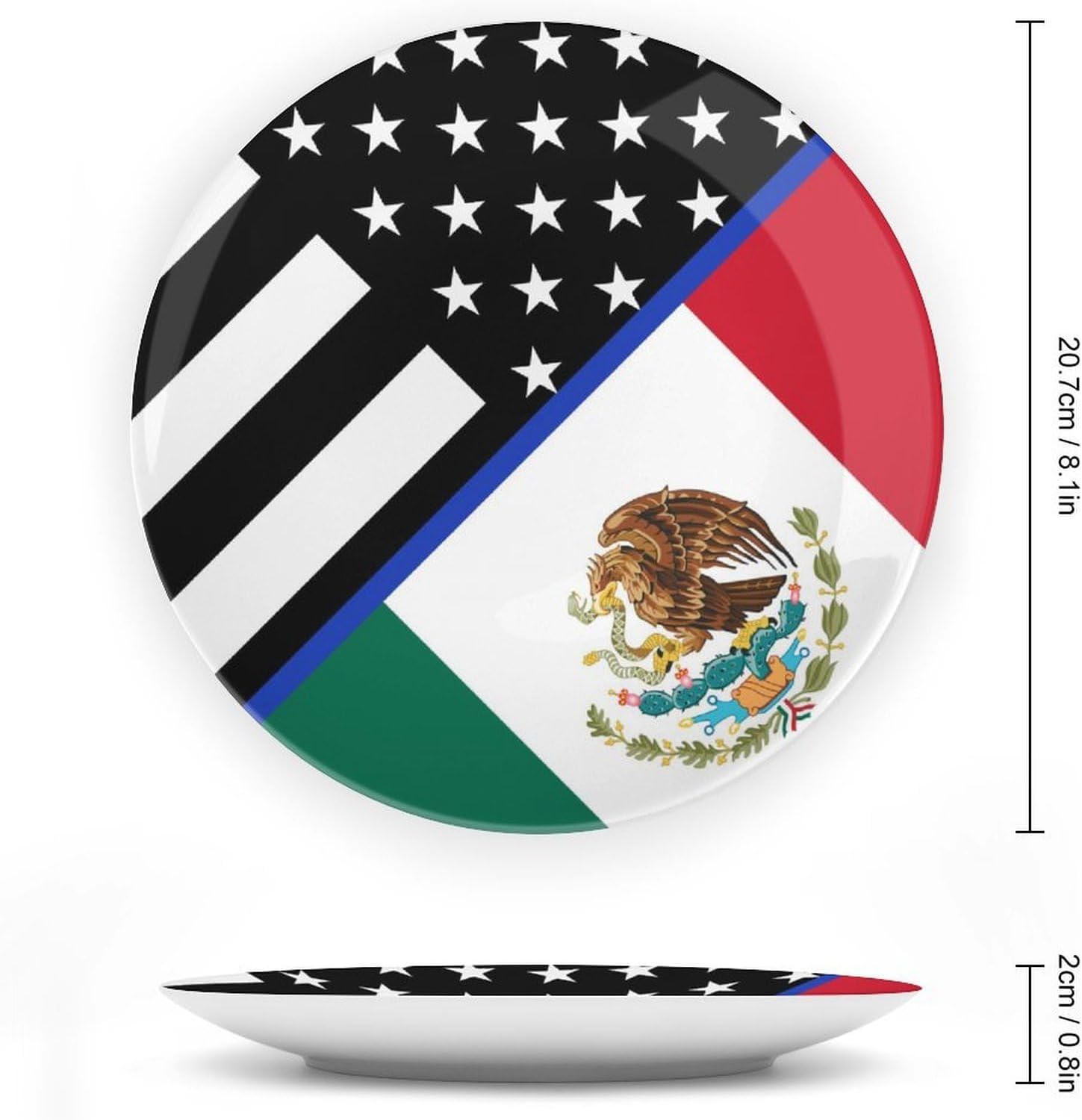 Blue Line U.S. Mexican Flag Bone China Decorative Porcelain Plates Dinnerware Ornaments