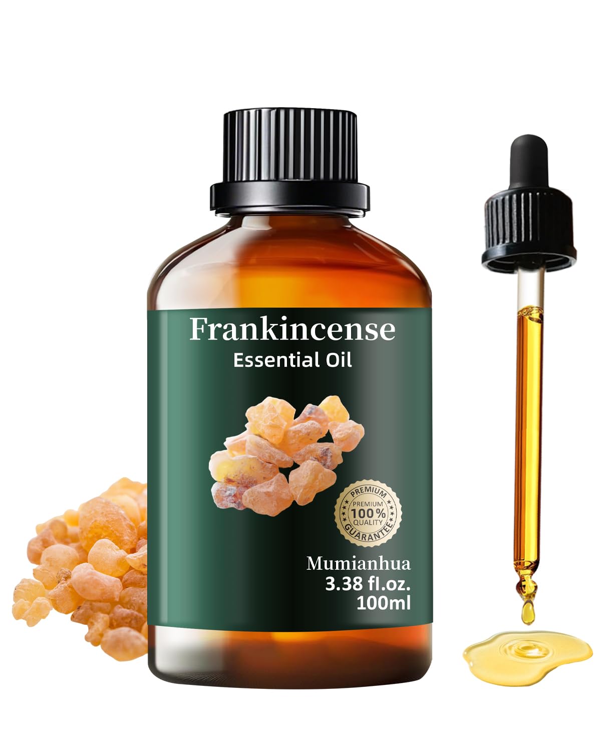 Mumianhua 100% Pure Frankincense Essential Oil Natural Frankincense Oil for Aromatherapy Therapeutic Grade Resin Oil for Skin, Meditation Diffuser & Candle Making | for Home & Office Focus 3.38 Fl Oz