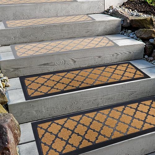 Aucuda 2er Set Stufenmatte Außen aus Gummi, 76 x 22 cm Wetterfeste & rutschfeste Treppenstufen Matten, Anti-Rutsch Wärmedämmung Gummimatten für Outdoor, Frühling Antirutschmatten Gelbe Treppenmatte.