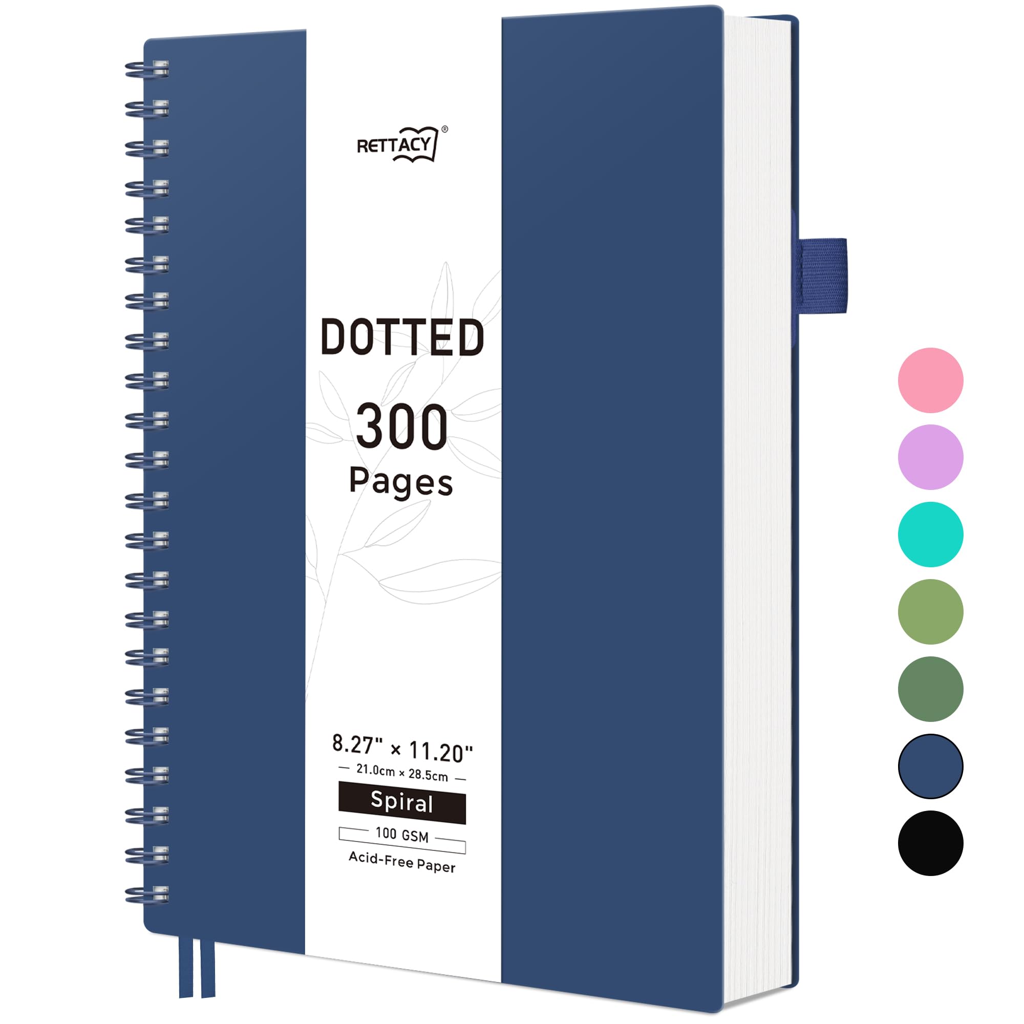 RETTACY Dotted Notebook A4, Bullet Dot Grid Journal, Wirebound Spiral Notebooks 300Pages /150 Sheets for Writing,100gsm