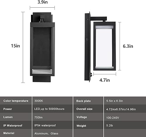 Vista 45 de Lámparas modernas para exteriores del atardecer al amanecer, aplique de pared exterior de 15 pulgadas, luz de porche, lámpara de pared negra