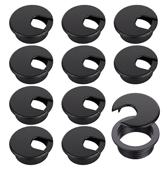 10 Pack Round Plastic Desk Grommets, Black Wire Organizer Caps, PC Computer Port Cable Hole Cover Plug Bushings, Perfect for Office Desk, TV Stands, Tabletops 63.5mm / 2-1/2 inch