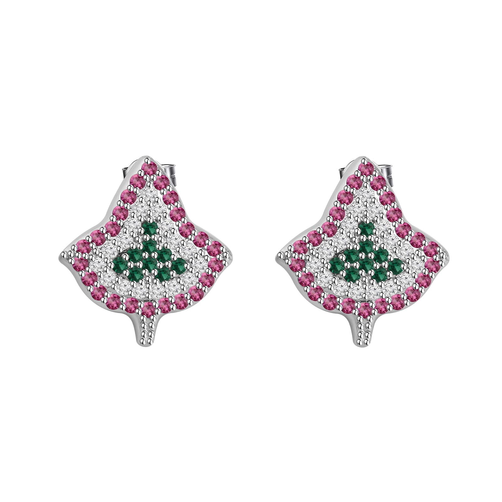 CENWA Pink and Green Leaf Zircon Earrings Sorority Gifts Graduation Jewelry