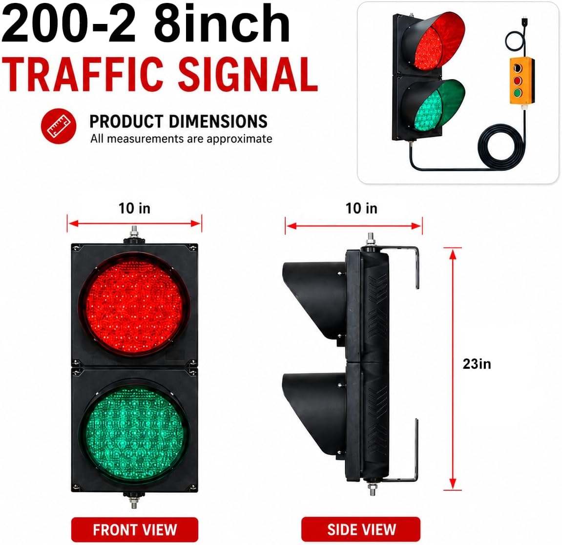 8 Inch LED Traffic Light, Red Green Stop/Go Lamp with Button Control