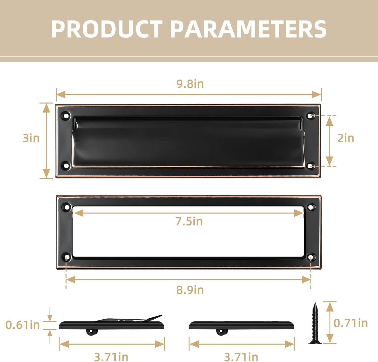 Mail Slot Oil Rubbed Bronze,10Inch Stainless Steel Mail Slot Cover for Front Door.Mailbox Door Replacement for Wall,13"×3.7"