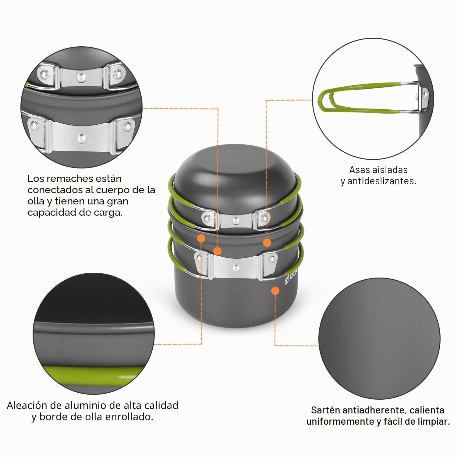 Odoland - Juego de sartenes para camping, 10 utensilios de cocina de acampada, de aluminio duradero, camping y utensilios completos con estufa de camping portátil ultraligero para camping, senderismo,