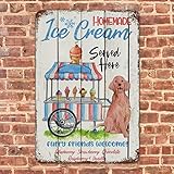 Dog Metal Tin Sign Ice Cream Furry Friends Welcome Metal Poster Restaurant Shop Living Room Home Art Wall Decoration Plaque Funny Retro Signs for Dog Lovers - Wood Grain,Golden Retriever 6x9 inch