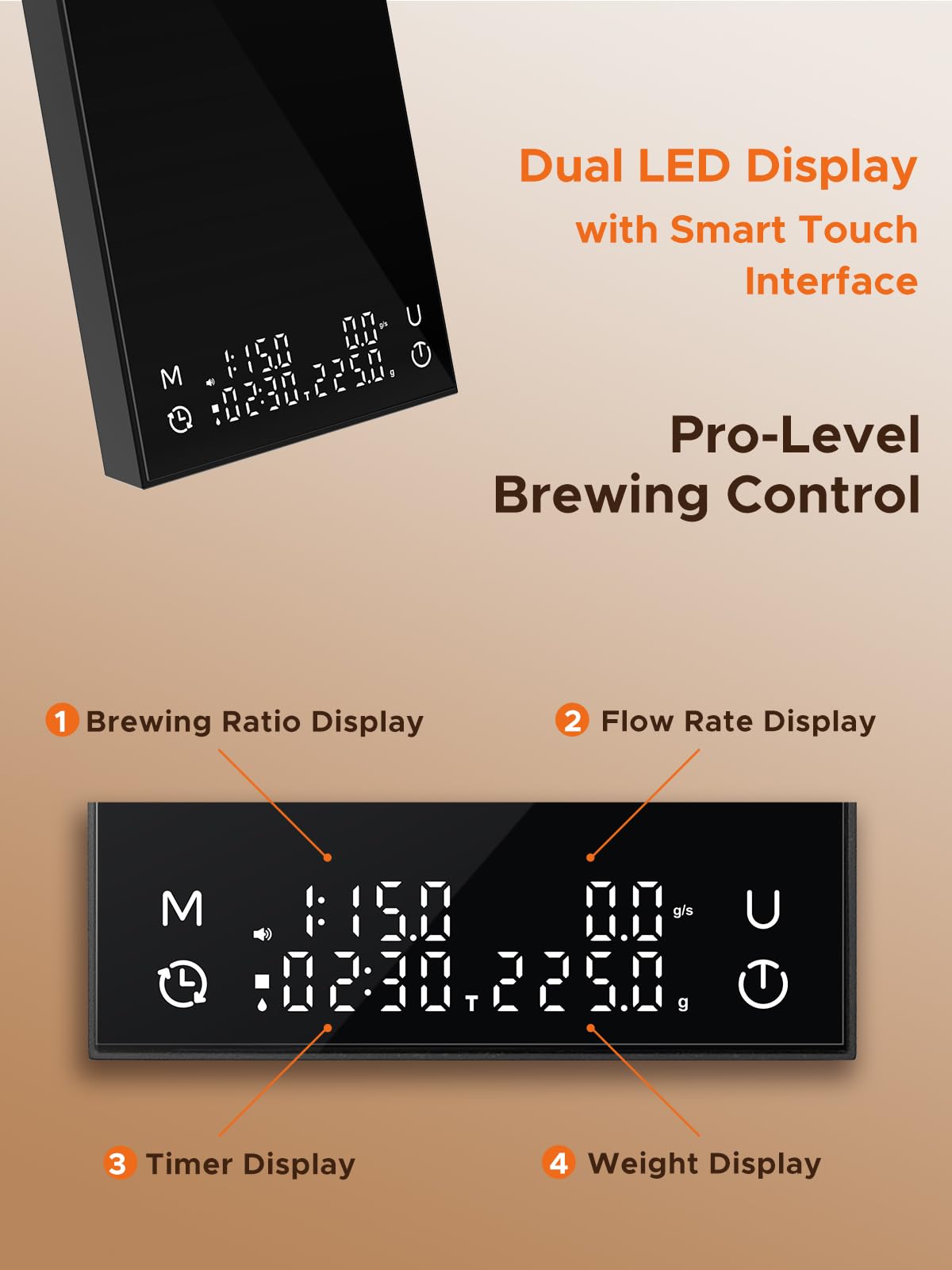 Bilancia da caffè in metallo con cronometraggio automatico, bilancia per caffè espresso ricaricabile con timer, scala ad alta precisione 2kg/0,1 g per chicchi di caffè, nera