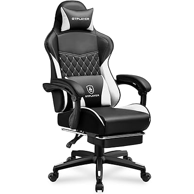 GTPLAYER ゲーミングチェア ハイバック PUレザー コンピューター チェア オフィスチェア オットマン付き 肉厚のクッション 人間工学 高さ調節可能 連 …