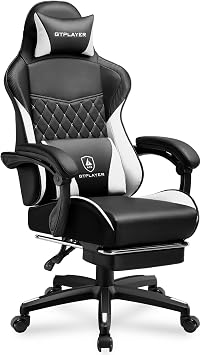 GTPLAYER Gaming Chair, High Back Leather Computer Gaming Chair with Footrest, Ergonomic Height Adjustable Office Chair with Removable Cover and Lumbar Support for Gaming and Work White