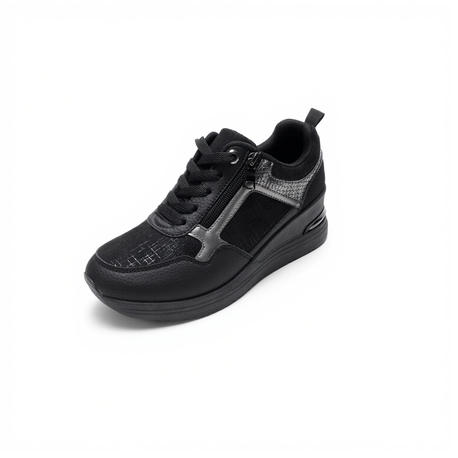 JOMIX Women's Wedge Sneakers Casual Shoes with Side Zipper | 2.5" PVC Platform Shoes, PU and Fabric, Comfortable Non-Slip Lightweight Stylish Sports, Walking Walk Casual Use