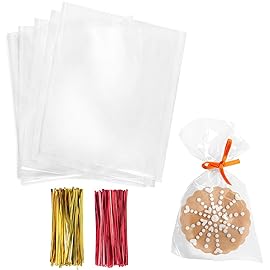 Morepack Cello Cellophane 4x6 Inches Cookie Bags 200 Pcs OPP Plastic Clear Treat Bags with 200 Twist Ties for Gift Wrapping,Packaging Candies,Dessert,Bakery,Chocolate,Party Favors