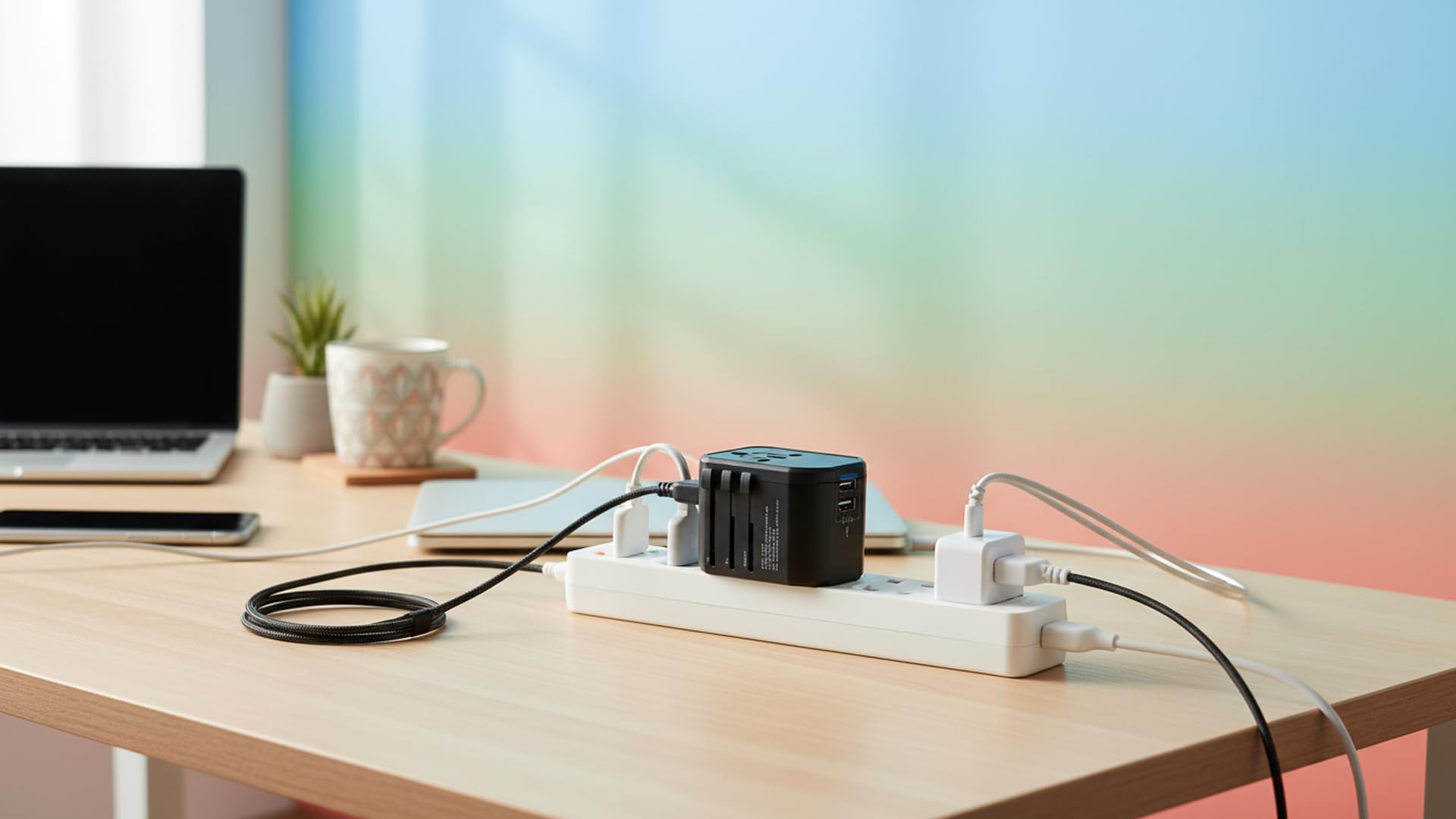Universal Travel Adapter with USB and USB-C Ports, Black | Multi-Country Compatible, Compact Design, Multiple USB Ports, Power Strip Ready, International Plug-picture-37