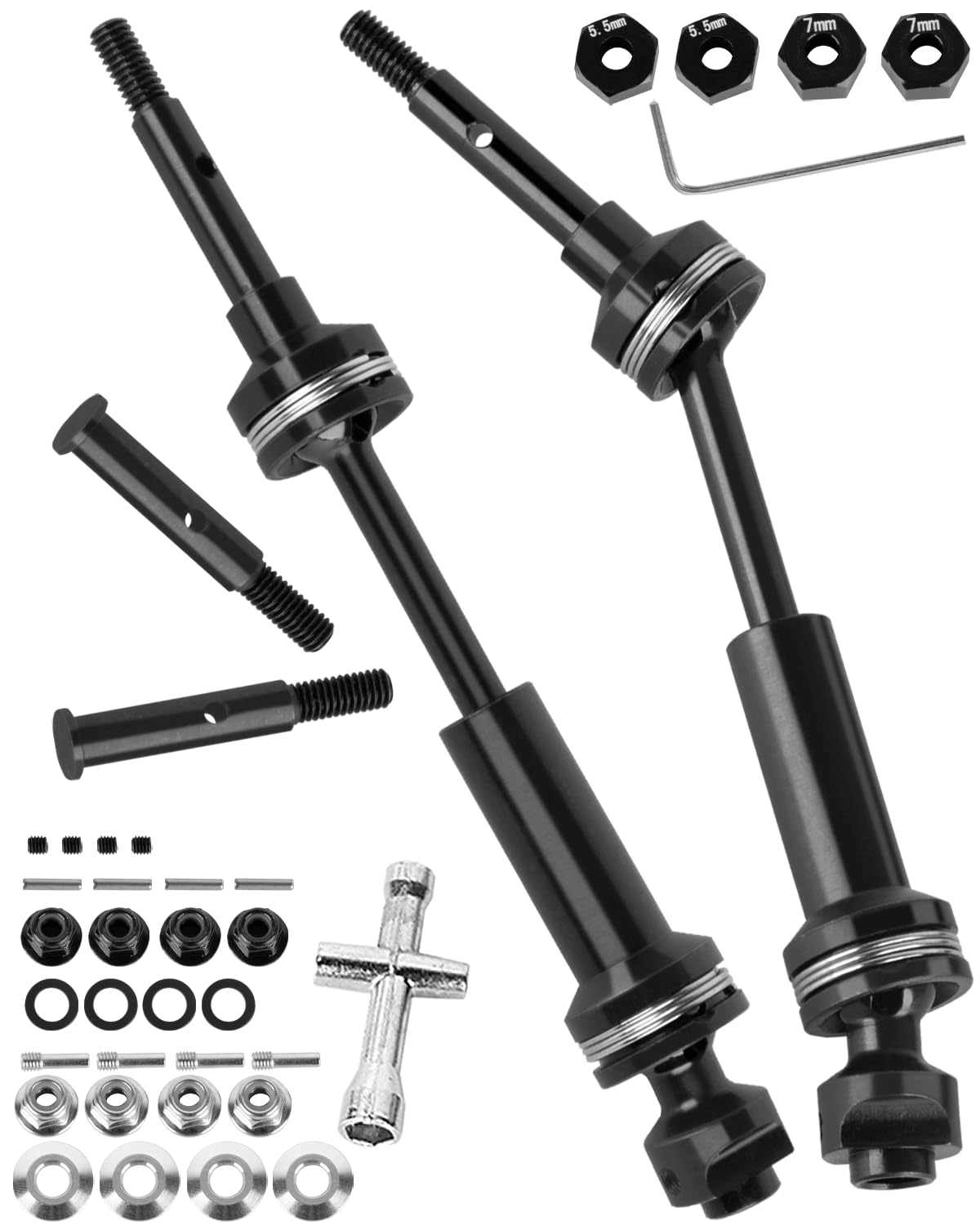 RCarmubWow RC Driveshafts Axles Upgrades Part for 1/10 ECX 2WD Series RC Car,Harden Steel #45 Rear Drive Shaft CVD & Front Axles Hops Up,Black