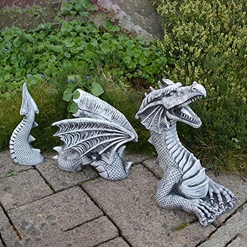 FONDUO Gothic Dragon Statues Dragon Garden Statue Outdoor Large Resin Courtyard Art Crafts Garden Sculptures for Patio Front Garden Lawn Moat Lawn (White)