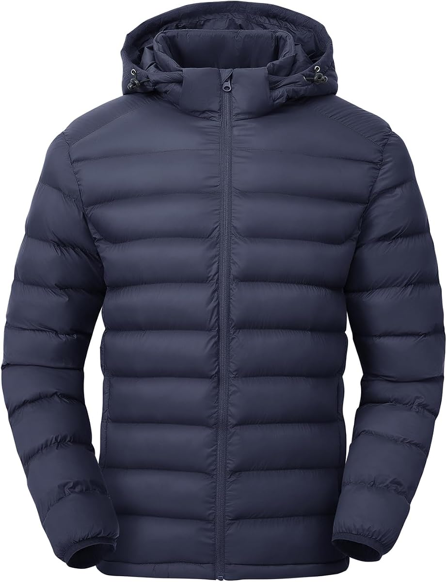 TBMPOY Chaquetas ligeras acolchadas para hombre Capucha desmontable Casual impermeable Abrigo de invierno con capucha con aislamiento para esquí de viaje
