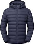 TBMPOY Men's Lightweight Puffer Jackets Detachable Hood Water-Resistant Casual Winter Coat Hooded Insulated for Travel Ski