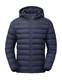 TBMPOY Mens Lightweight Puffer Jackets Detachable Hood Water-Resistant Casual Winter Coat Hooded Insulated for Travel Ski