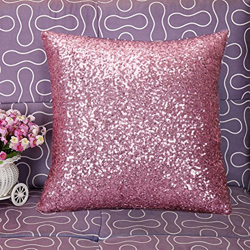 Kithomer Sequins Throw Pillow Cover Solid Glitter Sequins Decorative Square Pillow Case Comfy Satin Solid Cushion Cover For Couch Sofa 16 X 16 Inch, (2 Packs,Pink) #TOP1