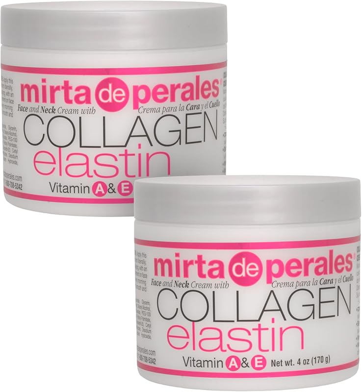 Creme facial e para pescoço com colágeno e elastina Mirta De Perales, com vitaminas A e E, Pacote com 2