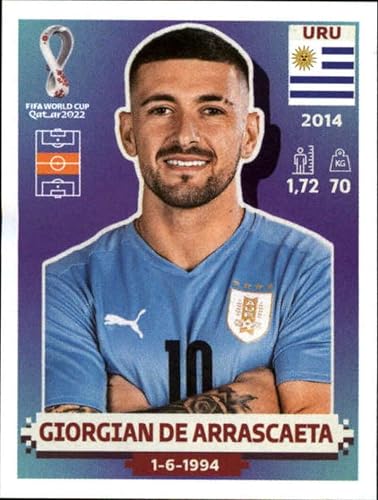 2022 Panini World Cup Soccer Sticker #URU12 Giorgian De Arrascaeta Uruguay Group H Official Qatar WC Album Sticker in Raw (NM or Better) - Measuring