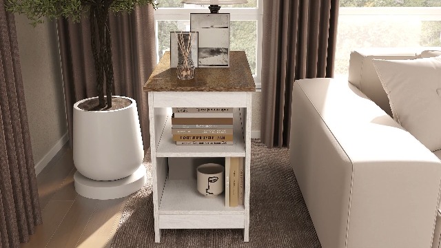 Table D'appoint Blanche en Forme de Pétale, Table D'appoint à 2 Niveaux avec Panier D'Étagère de Rangement, Table Basse, Table D'appoint, pour Salon, Chambre à Coucher, Patio, Cour, Balcon, Jardin